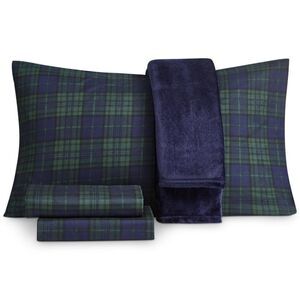 Jessica Sanders Holiday Printed 4-Pc. Sheet Set, Twin Navy Tartan